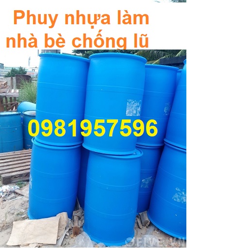 Phuy nhựa, thùng phuy nhựa cũ, phuy nhua 220l làm nhà bè