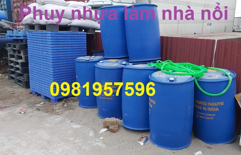 Phuy nhựa, thùng phuy nhựa cũ, phuy nhua 220l làm nhà bè