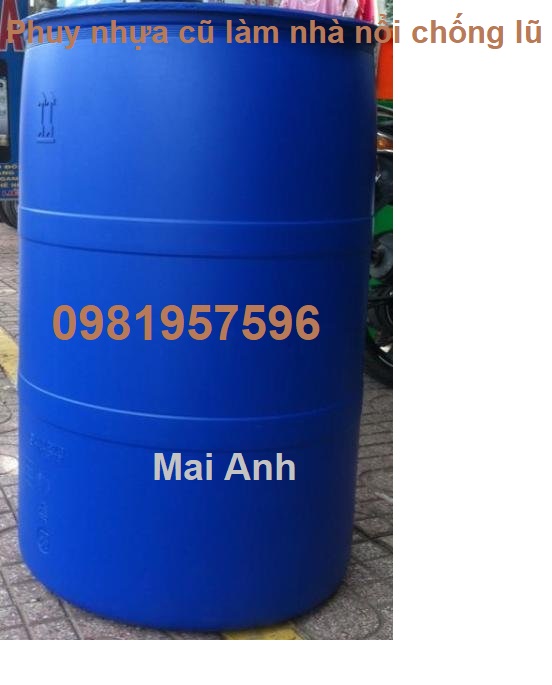 Phuy nhựa, thùng phuy nhựa cũ, phuy nhua 220l làm nhà bè