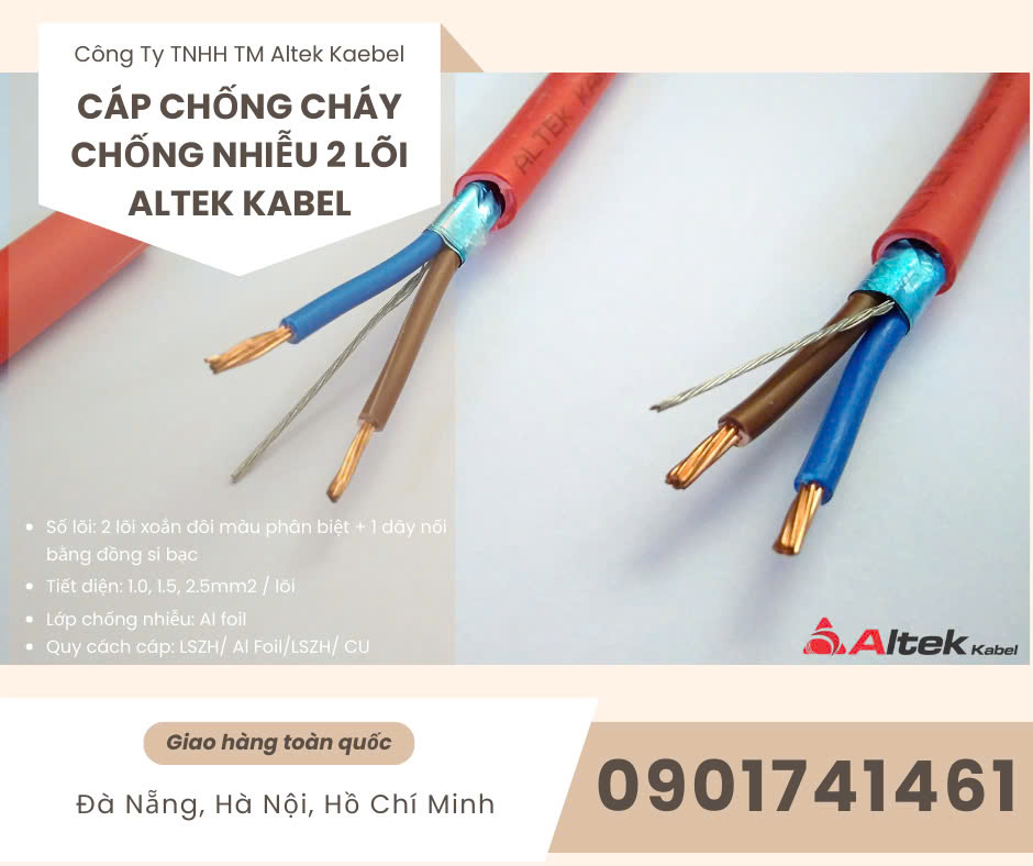 Dây cáp tín hiệu chống cháy, chống nhiễu 2 lõi Altek Kabel Hà Nội