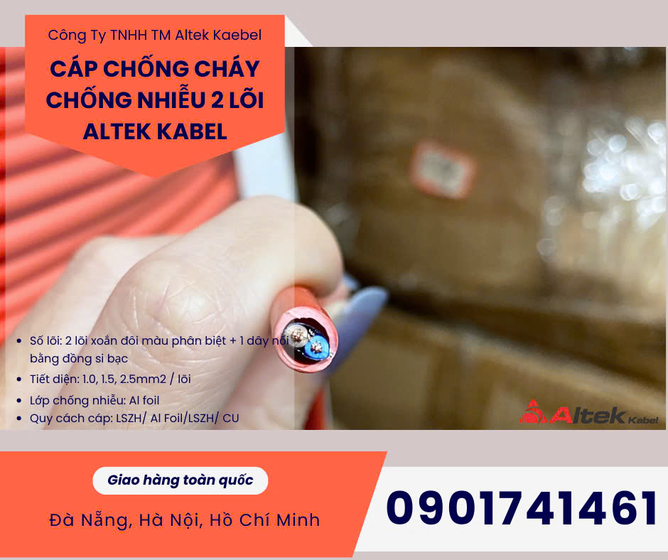 Dây cáp tín hiệu chống cháy, chống nhiễu 2 lõi Altek Kabel Hà Nội