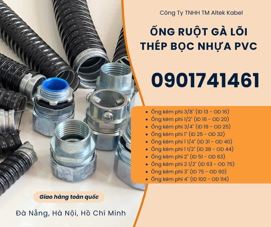 Tổng kho phân phối ống ruột gà lõi thép bọc nhựa, ống kẽm đàn hồi