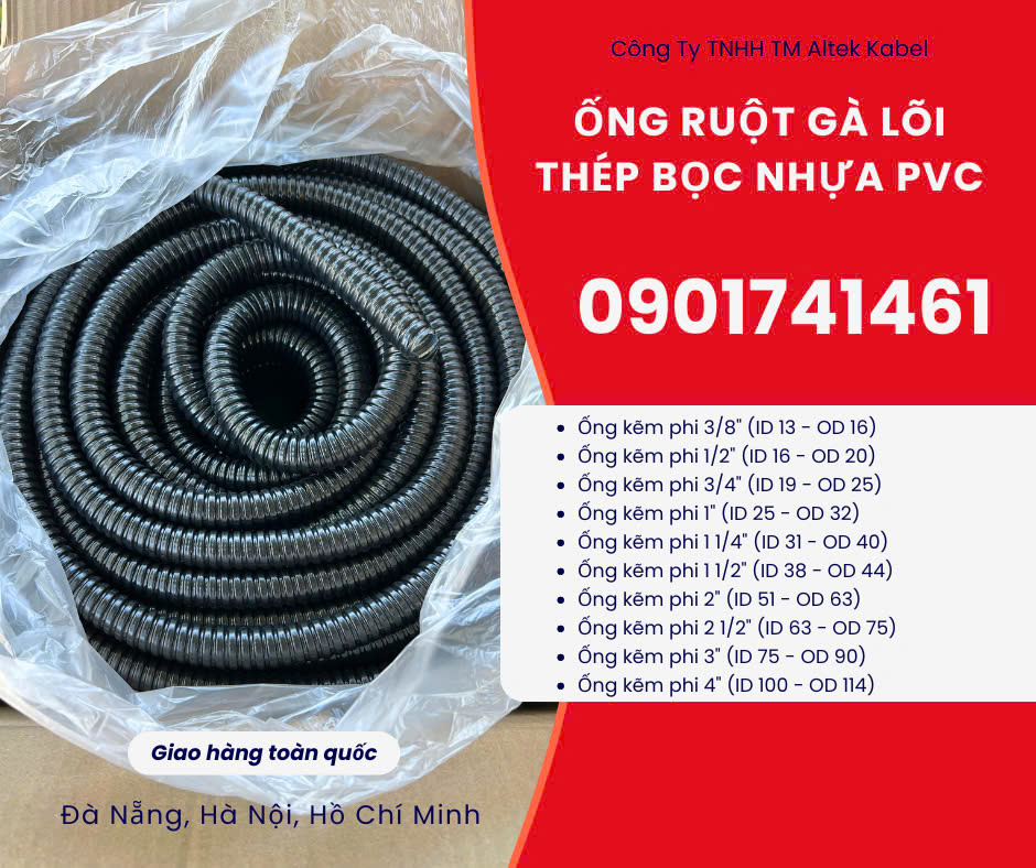 Tổng kho phân phối ống ruột gà lõi thép bọc nhựa, ống kẽm đàn hồi