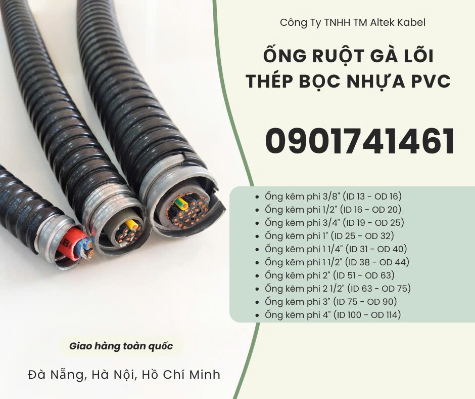 Tổng kho phân phối ống ruột gà lõi thép bọc nhựa, ống kẽm đàn hồi