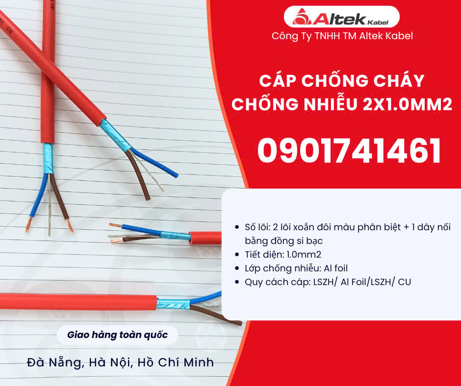 Dây cáp tín hiệu chống cháy, chống nhiễu 2 lõi Altek Kabel Đà Nẵng