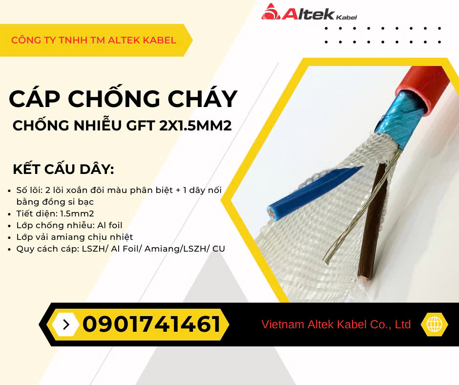 Cáp chống cháy, chống nhiễu GFT 2x1.5 Altek Kabel