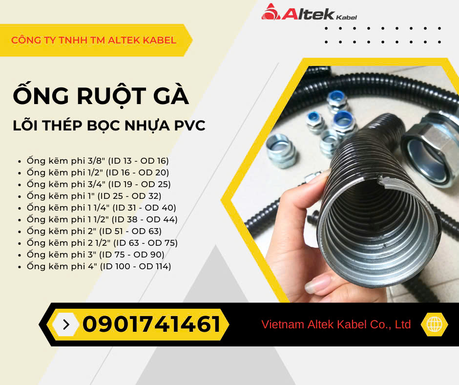 Ống ruột gà lõi thép bọc nhựa pvc, ống kẽm đàn hồi phi 3 ID 75- OD 90