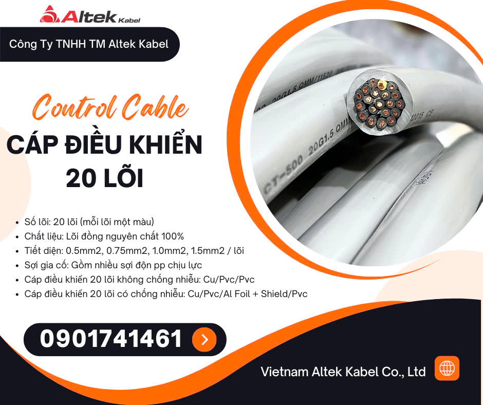 Cáp điều khiển, cáp tín hiệu 20 lõi Altek Kabel Hà Nội