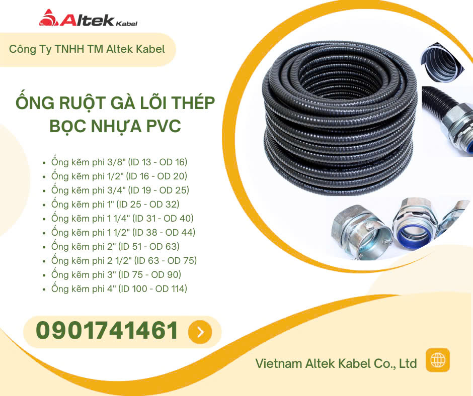 Ống ruột gà lõi thép bọc nhựa và đầu nối