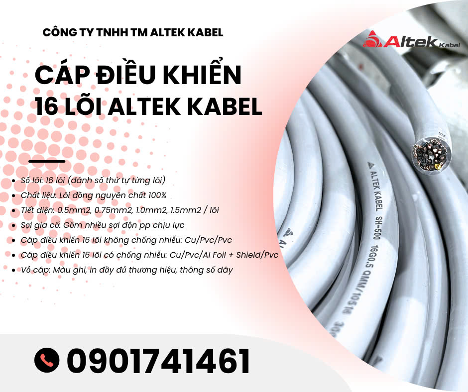 Cáp điện 16 lõi, cáp điều khiển 16 lõi từ 0.5mm - 1.5mm