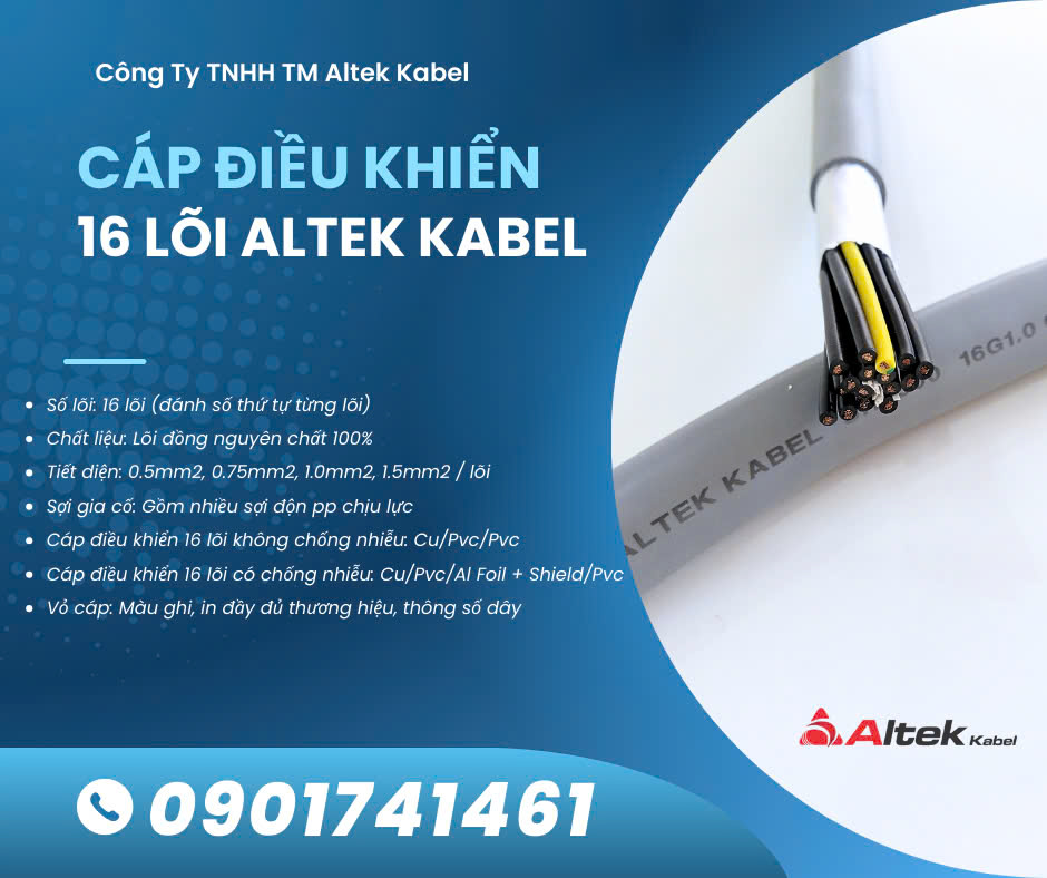 Cáp điện 16 lõi, cáp điều khiển 16 lõi từ 0.5mm - 1.5mm