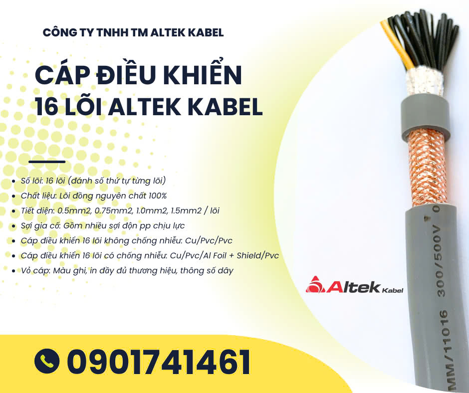 Cáp điện 16 lõi, cáp điều khiển 16 lõi từ 0.5mm - 1.5mm