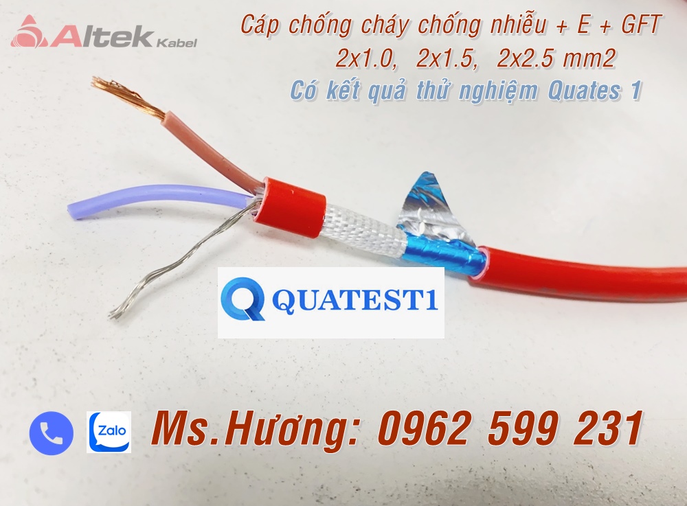 Cáp chống cháy chống nhiễu 2 core có kết quả thứ nghiệm Quatest 1