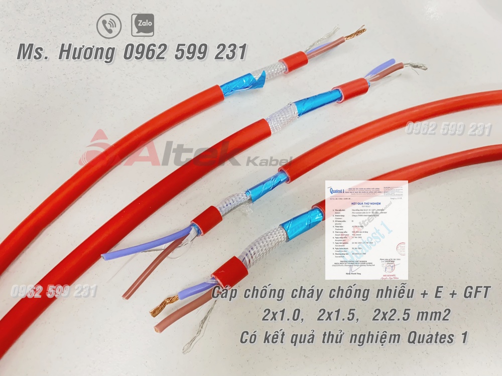 Cáp chống cháy chống nhiễu 2 core có kết quả thứ nghiệm Quatest 1