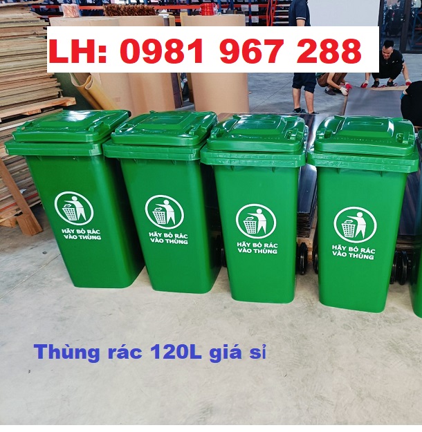 Thùng rác di động 2 bánh xe 120L nhựa HDPE