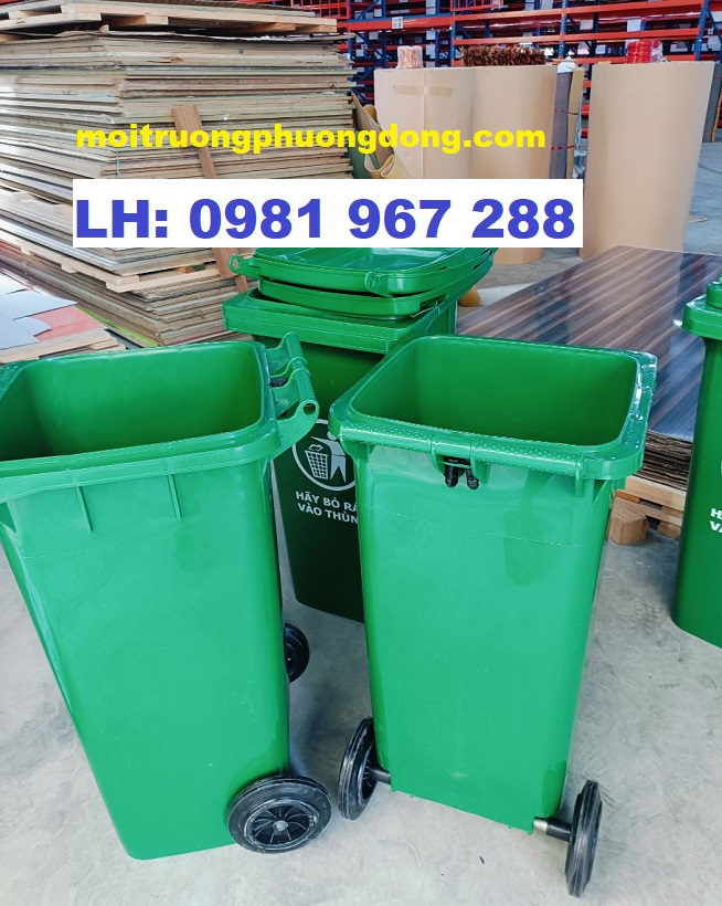 Thùng rác di động 2 bánh xe 120L nhựa HDPE