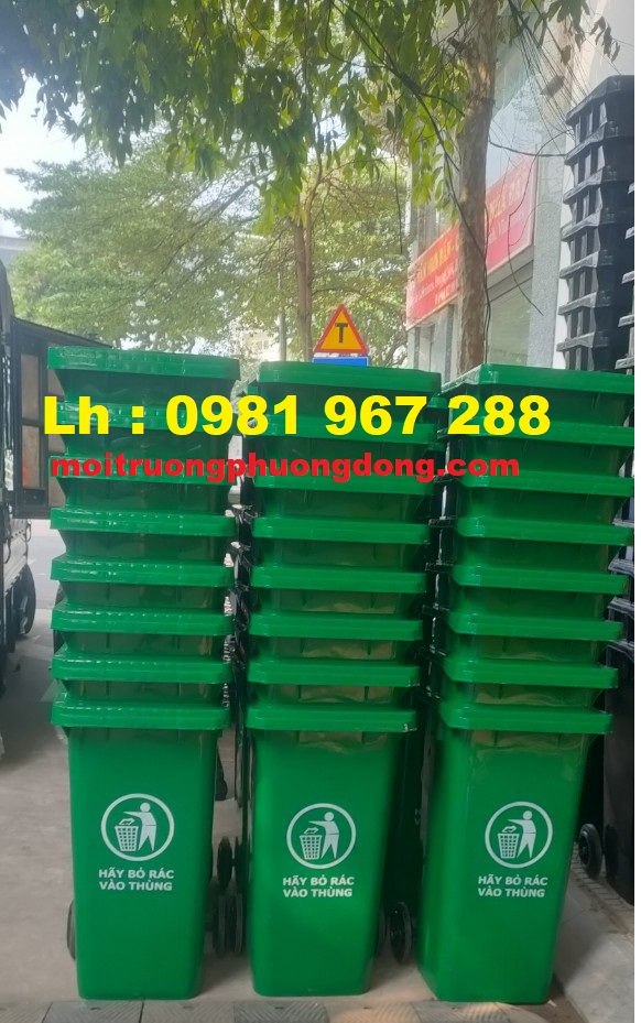 Thùng rác di động 2 bánh xe 120L nhựa HDPE