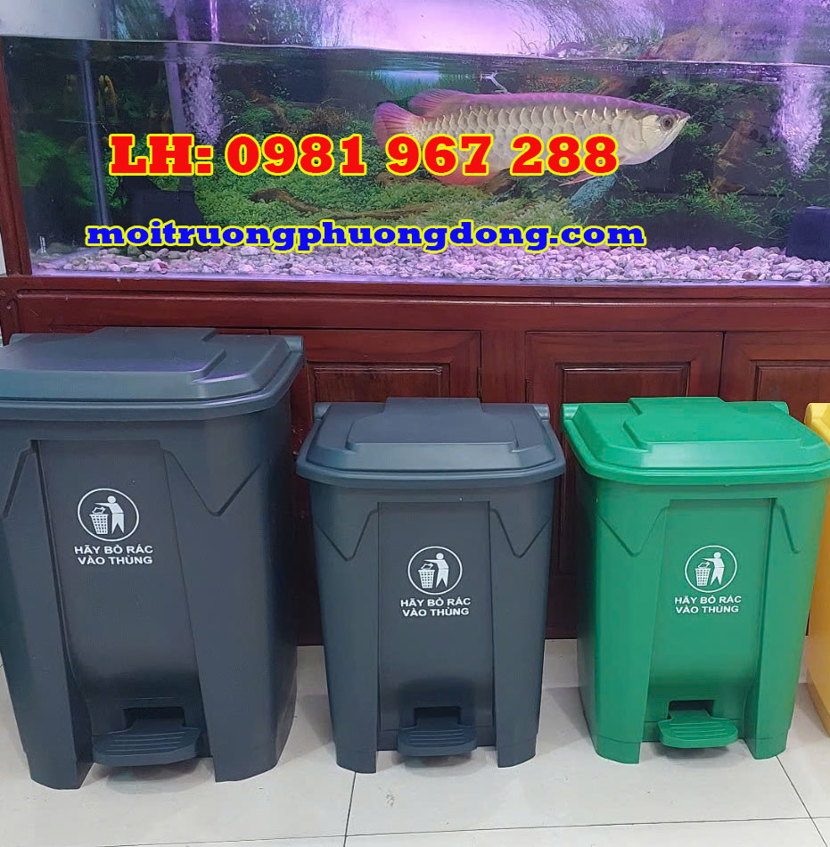 Thùng rác màu ghi đen 30 lít đạp chân giá rẻ