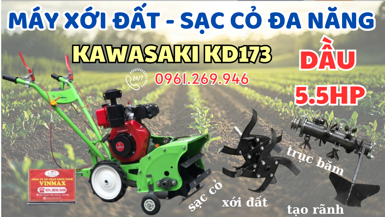 Máy cắt cỏ trục băm 5 chức năng Kawasaki KD173