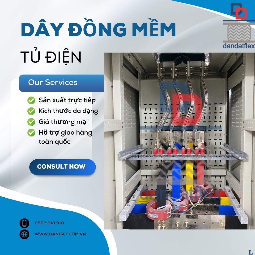 Khớp nối đồng bện mềm mạ thiếc, Flexible Busbar, Dây đồng bện 25mm2