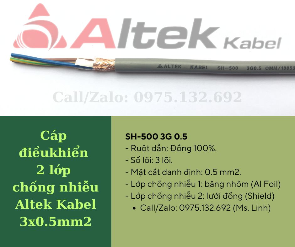 Cáp điều khiển 2 lớp chống nhiễu Altek Kabel 3x0.5 mm2