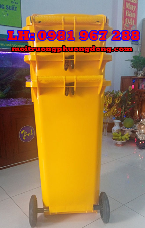 Thùng rác 2 bánh xe nhựa HDPE 120L màu vàng