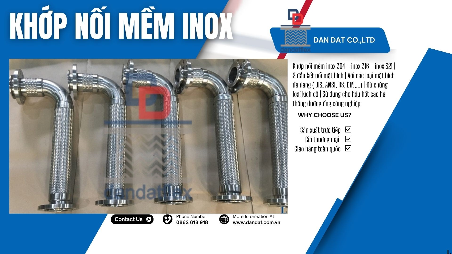 Khớp nối mềm công nghiệp, Ống mềm inox rắc co ren, khớp chống rung D80