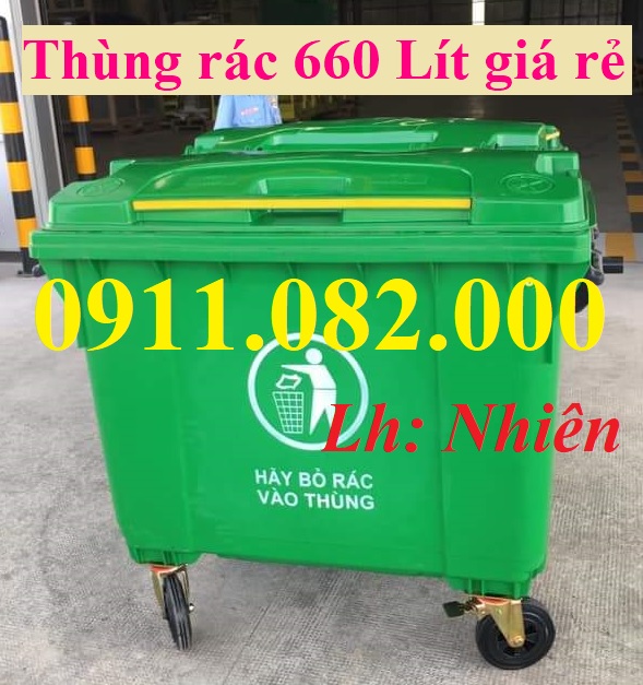 Thùng rác 120 lít 240 lít 660l giá rẻ- lh 0911082000- màu xanh