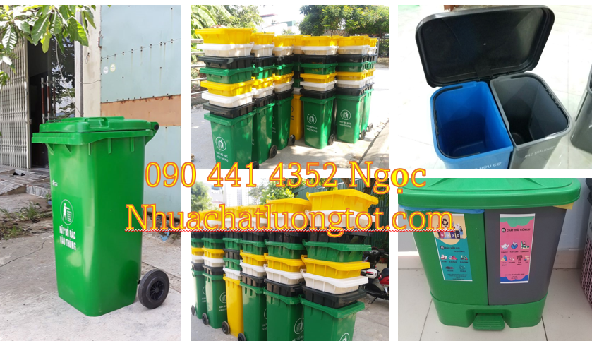 Bán thùng rác 120 lít nhựa HDPE, thùng đựng rác 240 lít màu xanh lá