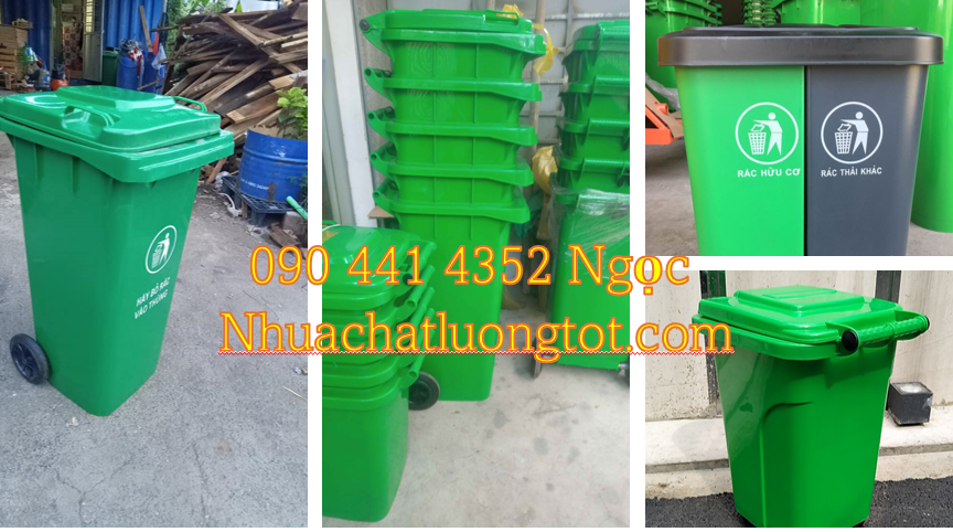 Bán thùng rác 120 lít nhựa HDPE, thùng đựng rác 240 lít màu xanh lá