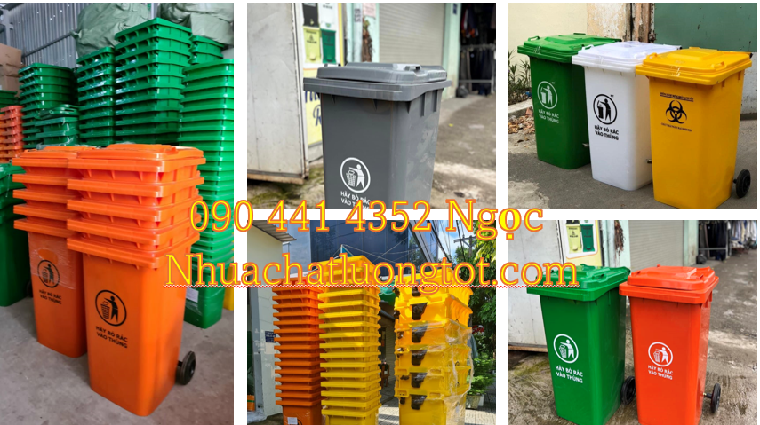 Bán thùng rác 120 lít nhựa HDPE, thùng đựng rác 240 lít màu xanh lá