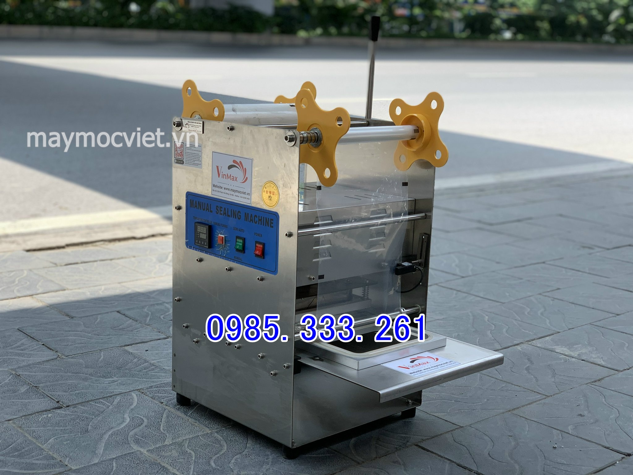 Máy dán hộp thực phẩm vuông bán tự động dùng cho hộp thực phẩm sống