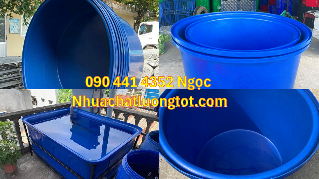 Thùng nhựa chữ nhật 100 lít, thùng nhựa vuông 500 lít màu xanh