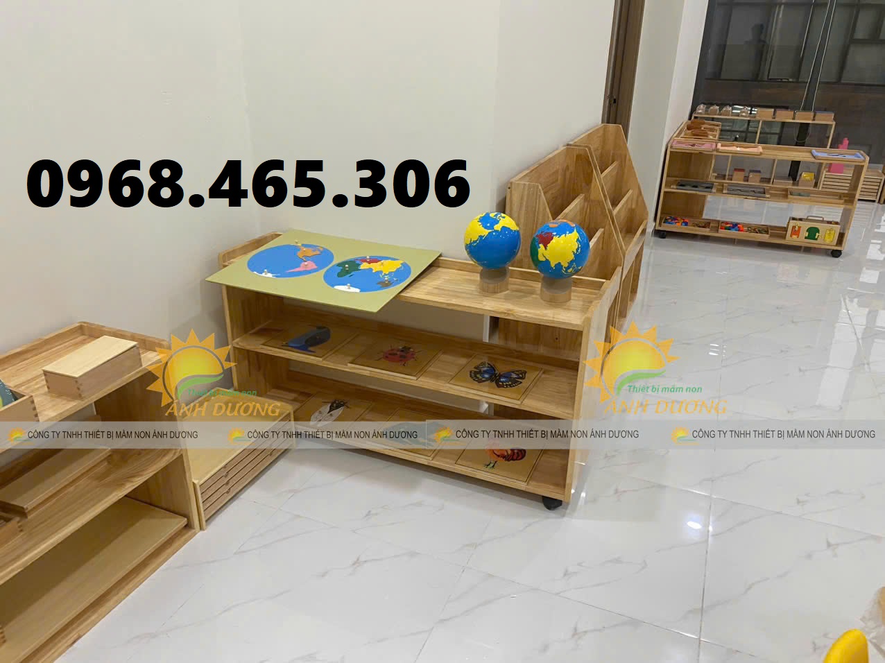 Kệ gỗ cao su, tủ gỗ cao su mầm non chất lượng cao