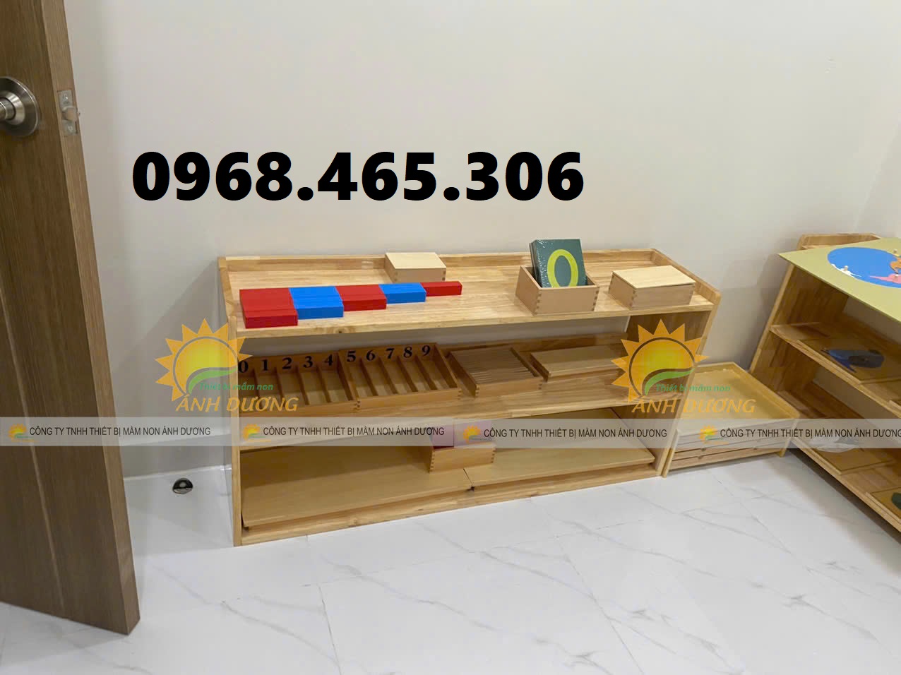 Kệ gỗ cao su mầm non, tủ gỗ cao su mầm non đa dạng mẫu