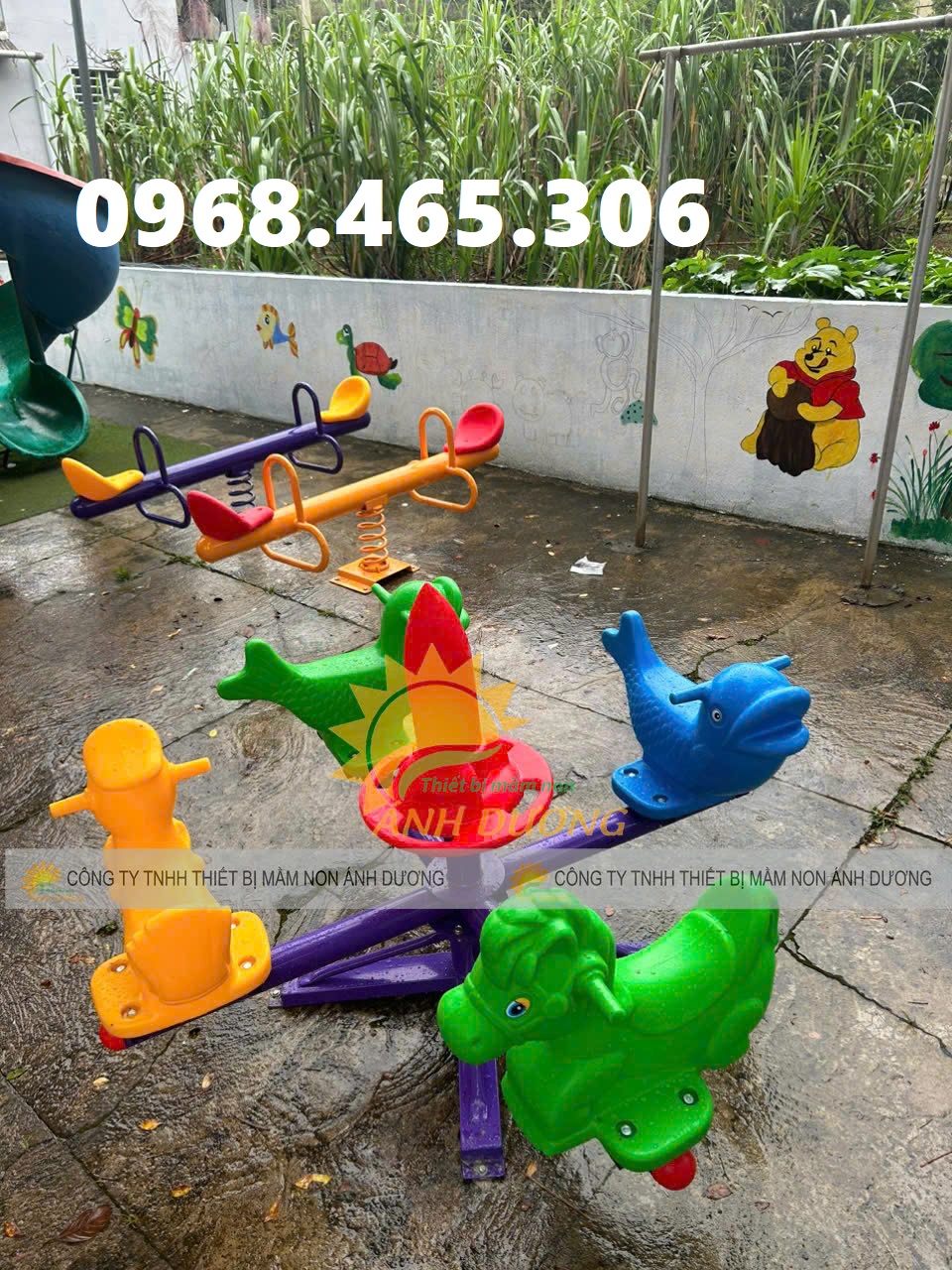 Mâm quay trẻ em, đu quay trẻ em 4 ghế gấu mầm non, mâm xoay trẻ em