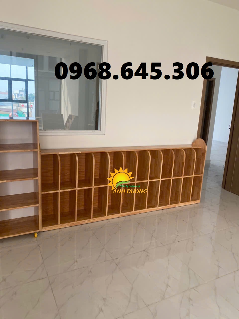Tủ gỗ mầm non nhiều mẫu, tủ gỗ cao su mầm non giá rẻ