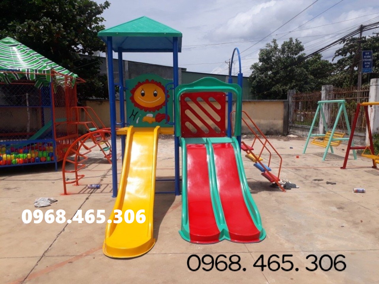 Nhà chòi cầu trượt trẻ em, cầu trượt có mái che cho bé