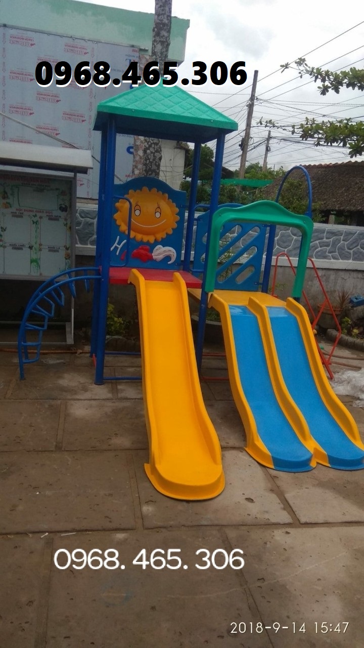 Nhà chòi cầu trượt trẻ em, cầu trượt có mái che cho bé