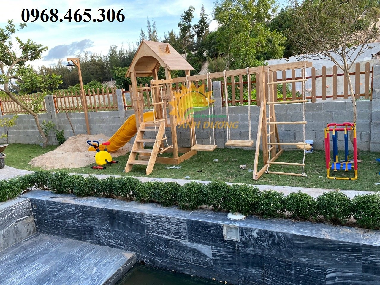Cầu trượt gỗ trẻ em, cầu trượt gỗ liên hoàn ngoài trời
