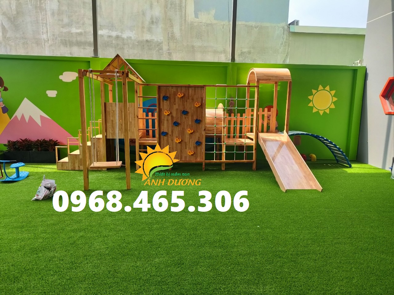Cầu trượt gỗ trẻ em, cầu trượt gỗ liên hoàn ngoài trời