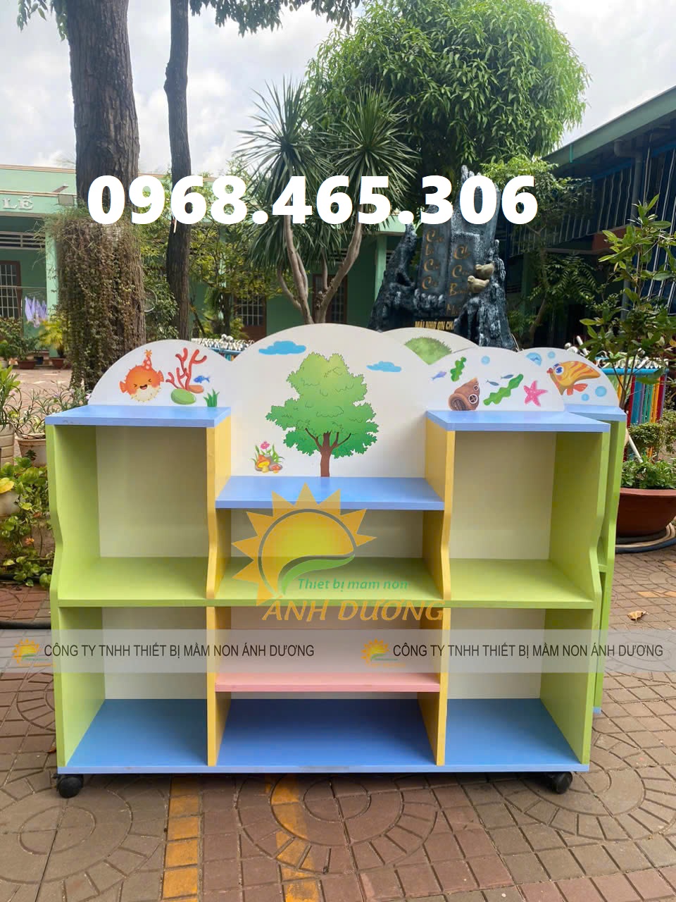 Kệ gỗ 3 tầng mầm non, kệ gỗ MDF mầm non nhiều mẫu đa dạng
