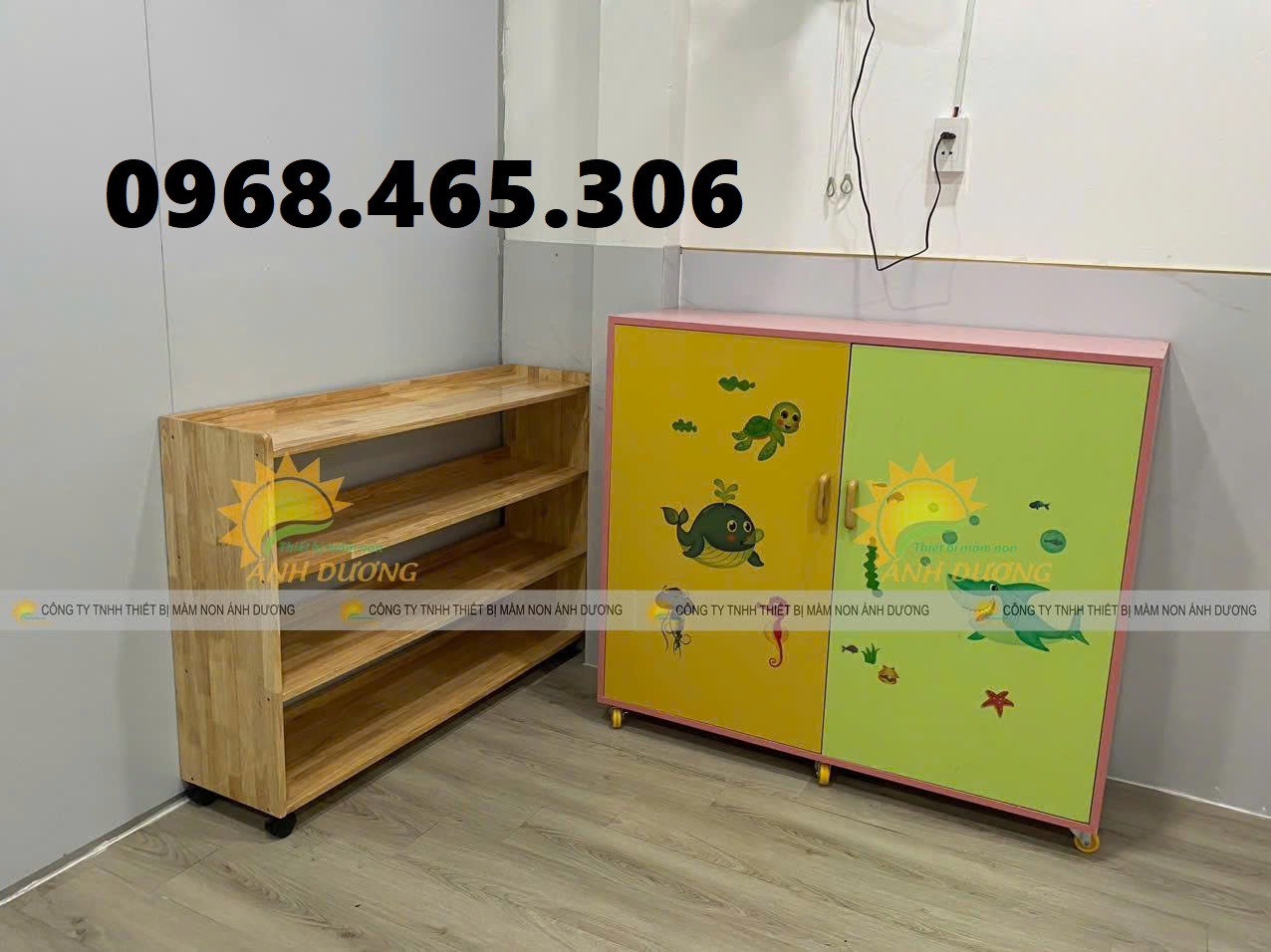 Tủ đựng chăn gối mầm non bằng gỗ, tủ gỗ nhà trẻ mẫu giáo