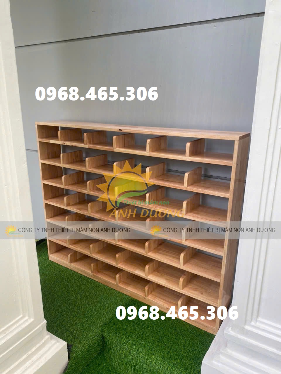 Kệ gỗ 3 tầng mầm non, kệ gỗ cao su mầm non, kệ nhà trẻ mẫu giáo