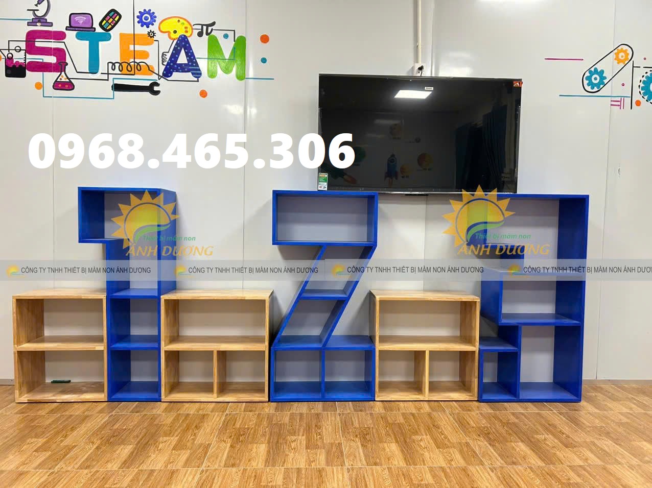 Kệ gỗ cao su mầm non, kệ gỗ 3 tầng mầm non, kệ mầm non mẫu giáo
