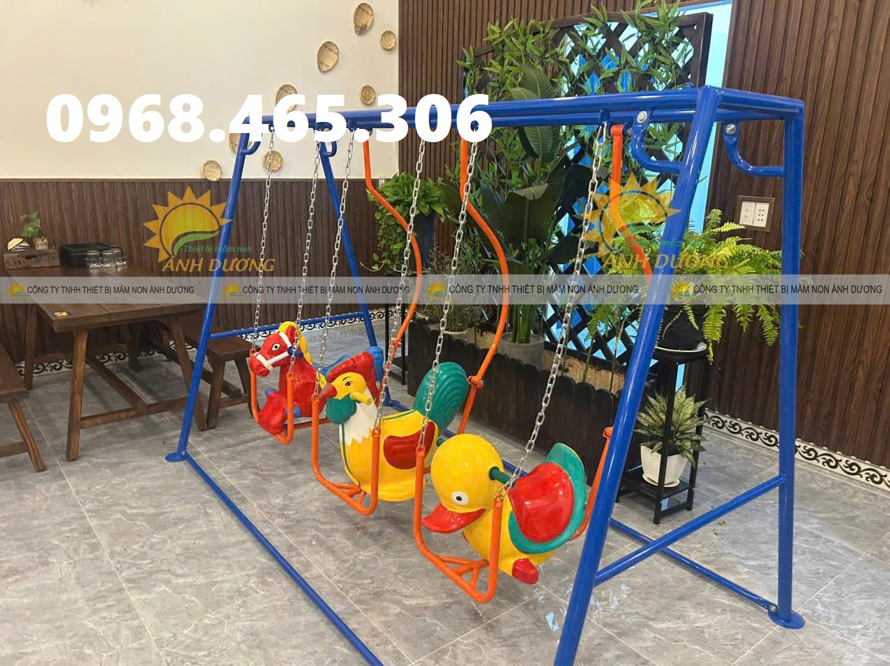 xích đu 3 con vật trẻ em, xích đu mầm non, xích đu sắt trẻ em