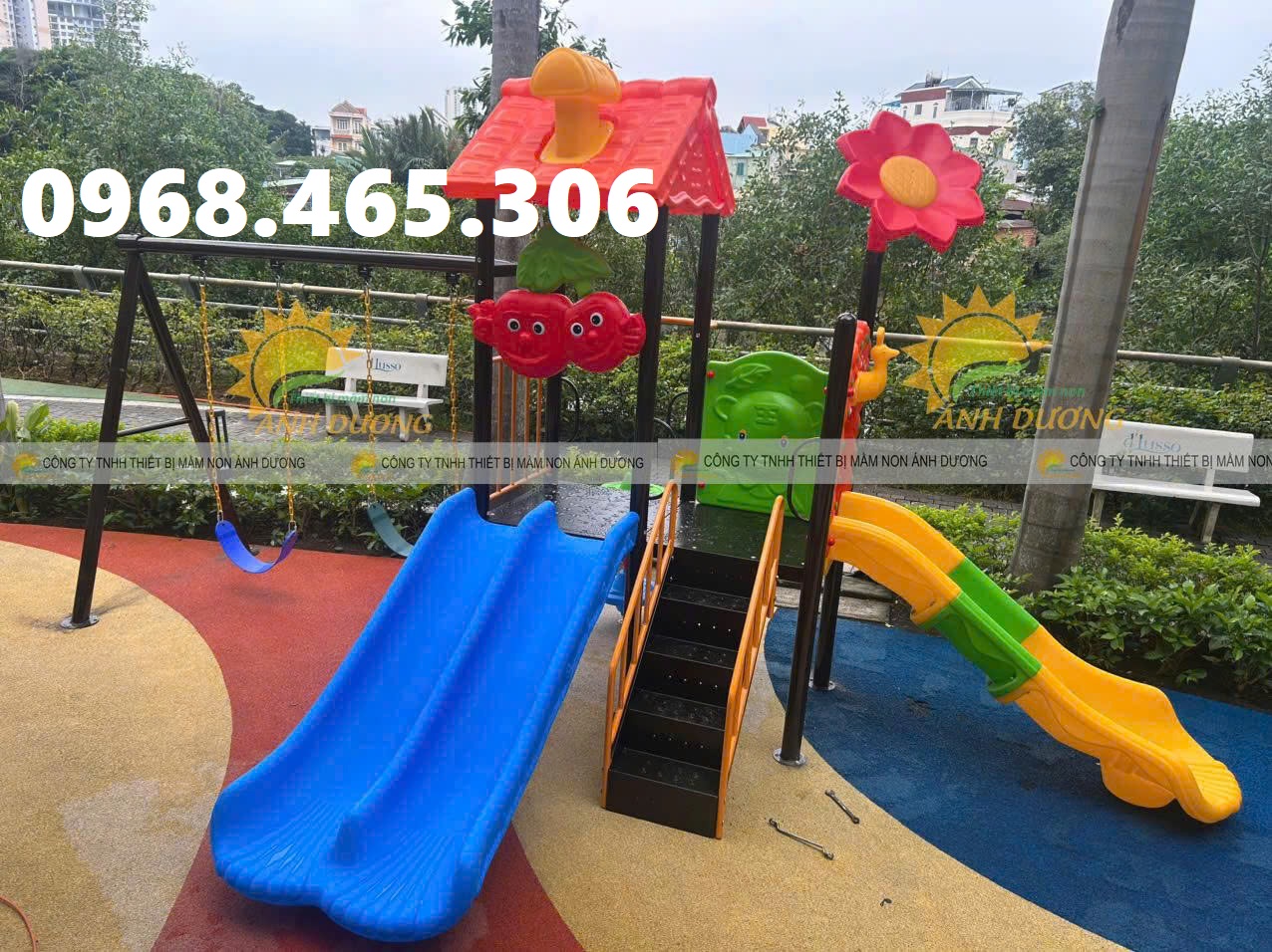 Bộ cầu trượt xích đu trẻ em liên hoàn, cầu trượt xích đu cho bé