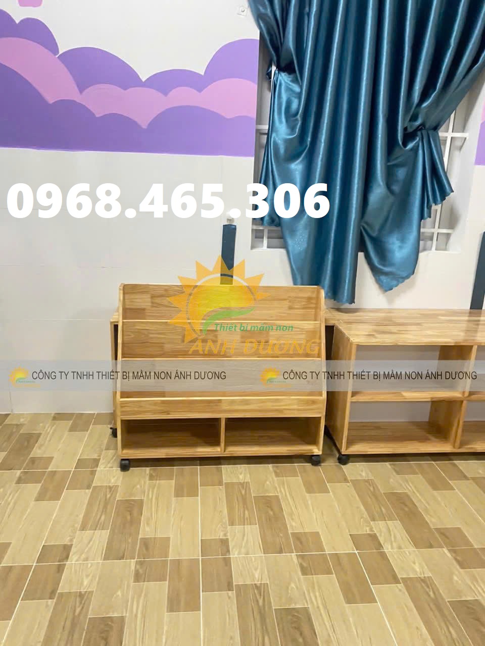 Giá học liệu mầm non, kệ 3 tầng mầm non, kệ gỗ mầm non