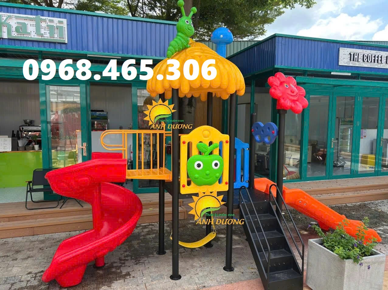 Cầu trượt liên hoàn có mái che trẻ em, bộ liên hoàn cầu trượt trẻ em