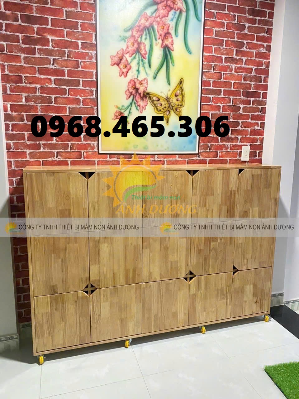 Kệ gỗ mẫu giáo, kệ gỗ cao su mầm non, kệ nhà trẻ, tủ chăn gối mầm non
